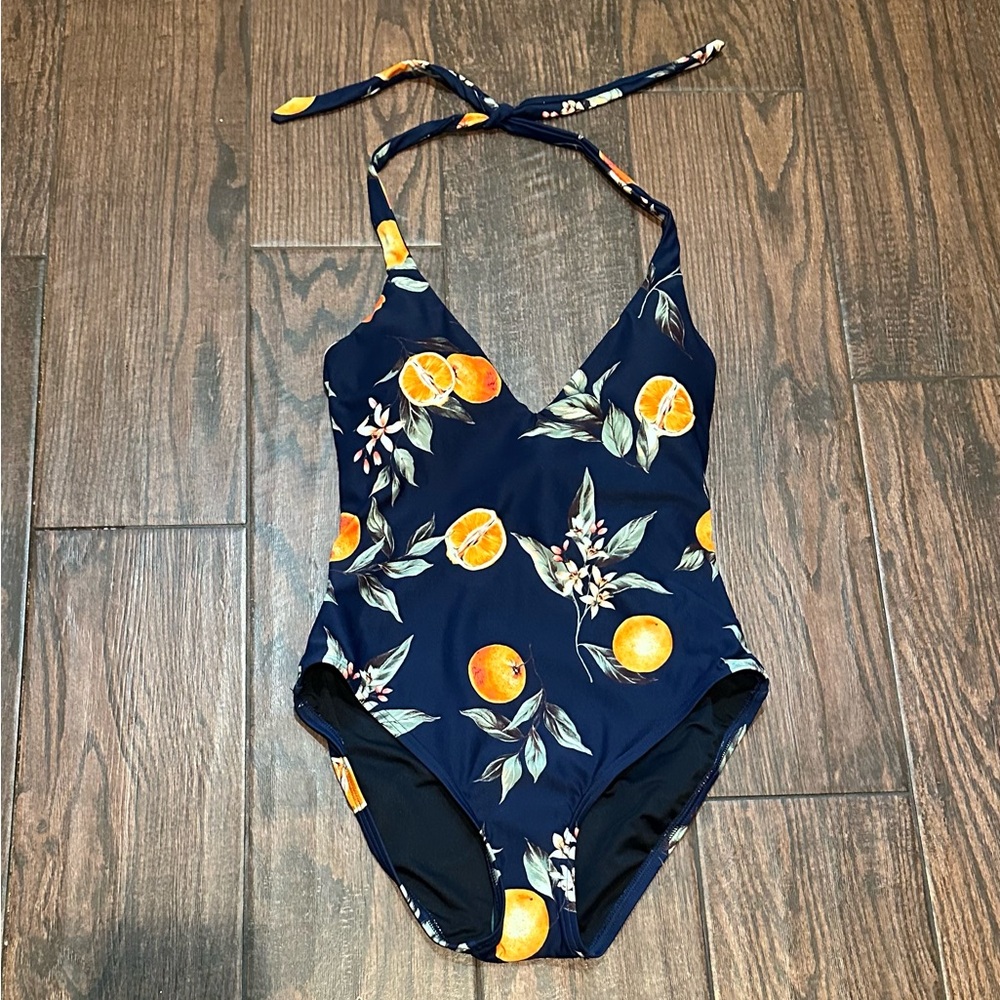 LOFT Beach Orange Harvest One Piece -Navy and Orange